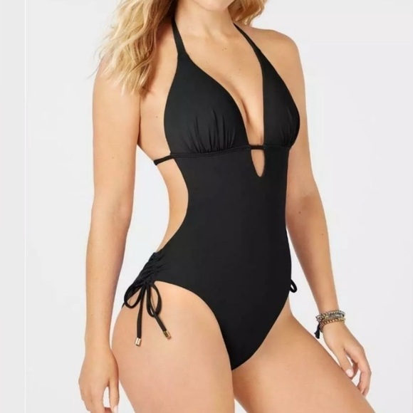 Bar III Women's Size Small Solid Cutout One-Piece Swimsuit Black - Picture 1 of 9
